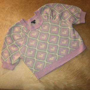 Nwot Wild Fable M Lavender Argyle Heart puff sleeved crop sweater